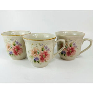 TYAOO Country Garden Mug/Cup set of 3 pink/Purple Floral Stoneware Japan Rare